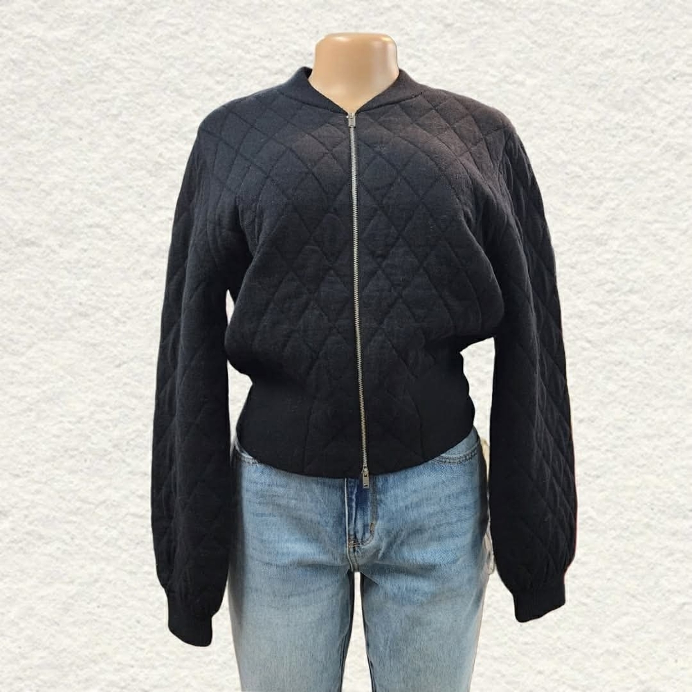Theory Black Quilted Bomber Jacket
